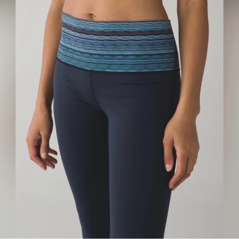 lululemon athletica Navy Boot Cut Pants with Blue Patterned Waistband